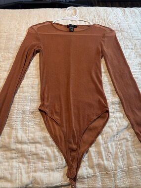 Long Sleeve Bodysuit Sweater - Rust with sparkles, sheer